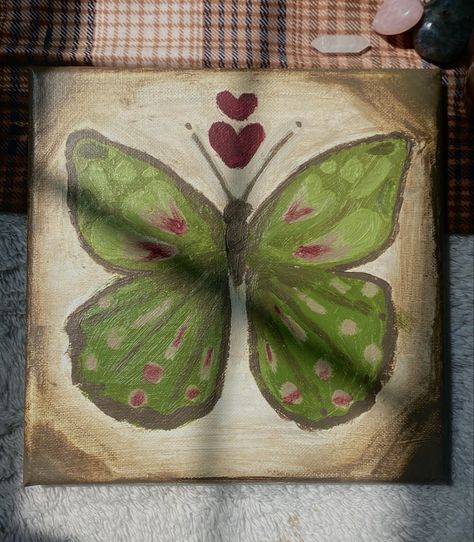 Green Butterfly Painting, Cottagecore Painting, Hippie Painting, Canvas Drawing, Small Canvas Paintings, Simple Canvas Paintings, Cute Canvas Paintings, Easy Canvas Art, Indie Art