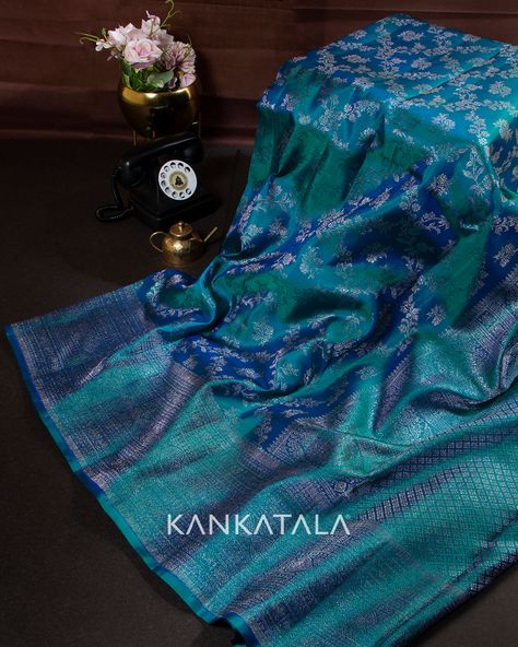 Peacock Blue Kanchipuram Saree, Peacock Blue Saree Contrast Blouse, Peacock Blue Wedding Saree, Peacock Color Saree, Peacock Colour Saree, Blue Wedding Saree, Blue Kanchipuram Saree, Sarees Photography, Peacock Blue Saree