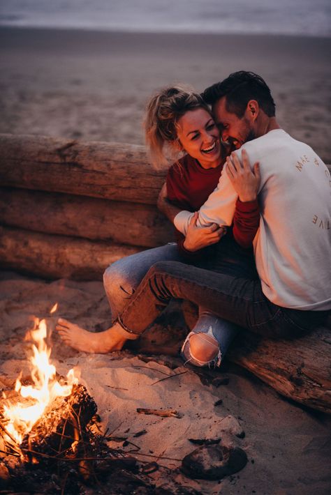 Couple at the beach | Arch Cape, OR | Nicole Adrianna Photography Fire Couple Pictures, Camp Fire Couple Photography, Couple By Fire, Bonfire Couple Shoot, Campfire Photoshoot Couple, Beach Bonfire Photoshoot, Bonfire Photoshoot Couple, Bonfire Engagement Pictures, Bonfire Couple Pictures