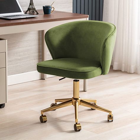 Sage Green Desk Chair, Small Desk Chair, Chairs For Vanity, Desk Chair Aesthetic, Aesthetic Boarding School, Green Desk Chair, Desk Chairs For Bedroom, Yellow Home Office, Office Chair Modern