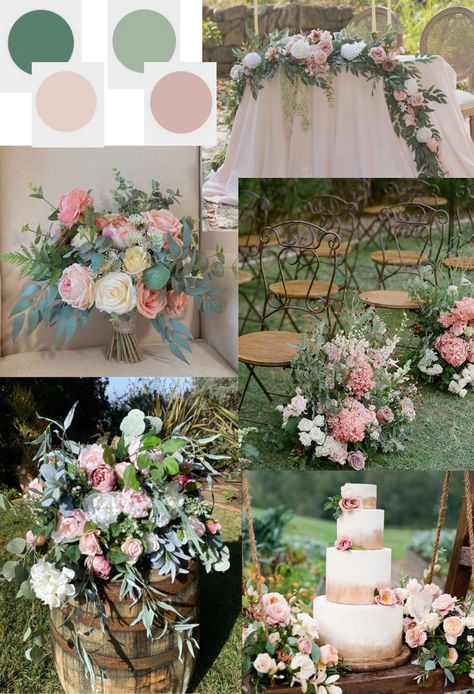 Dusty Pink and Sage Wedding Theme Inspiration #wedding #weddingideas #weddinginspiration #weddingdesign #weddingcolorschemes #dustyrose #dustypink #dustypinkwedding #flowers #weddingcake #weddingflowers #weddingreceptionideas Blush Sage Wedding Color Schemes, Blush Pink And Mint Green Wedding, Sage Green And Rose Gold Wedding Invitations, Fall Wedding Blush And Sage, Old Rose And Sage Green Wedding, Sage Green White Pink Wedding, Pink Green And Gold Wedding Theme, Mauve Pink And Sage Green Wedding, Sage Green And Dusky Pink Wedding