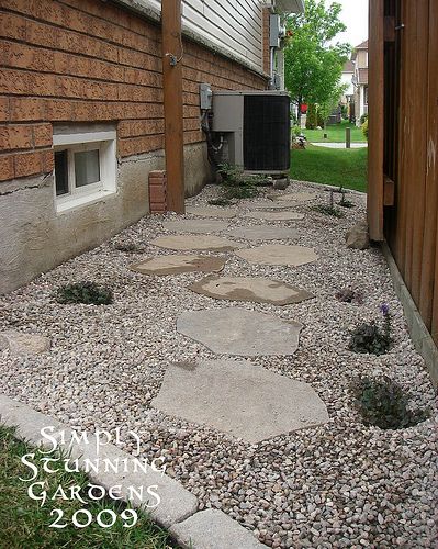 Gravel Landscaping, Side Yard Landscaping, Outdoor Fire Pit Table, Gravel Patio, Side Yards, Composite Deck, Garden Stepping Stones, Stone Walkway, Stone Pathway