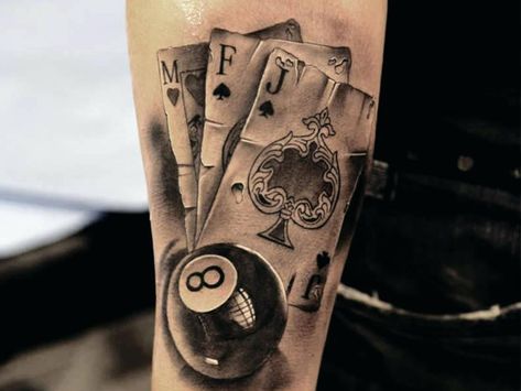 8 Ball Tattoo, Poker Tattoo, Playing Card Tattoos, Tatoo 3d, Casino Tattoo, Vegas Tattoo, 16 Tattoo, Ball Tattoo, Card Tattoo Designs