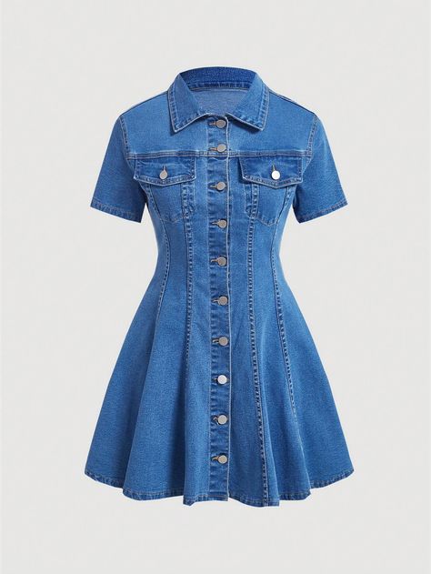 SHEIN MOD Women's Short Sleeve Shirt Denim DressI discovered amazing products on SHEIN.com, come check them out! Denim Dress Outfit Summer, Denim Dresses Online, Short Sleeve Denim Dress, Denim Dress Outfit, Denim Dress Summer, Short Sleeve Denim, Modest Dresses Fashion, Denim Skirt Outfits, Womens Denim Dress