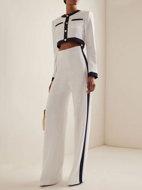 Chic High-Waisted Wide Leg Contrast Color Suit Pants