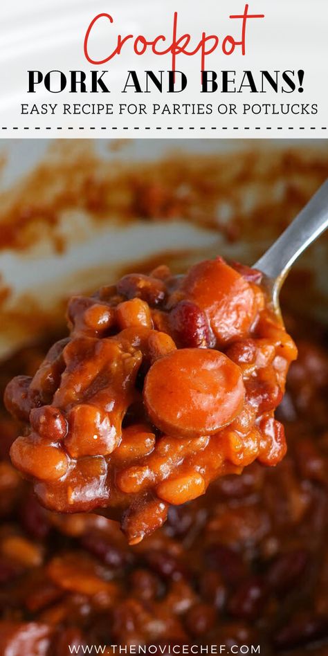 Classic Pork and Beans (also know as Franks & Beans!) is made in a crockpot or stove top for an easy classic American Meal! Perfect for 4th of July and Summer barbecues! #PorkandBeans #PorkAndBeansRecipe #CrockpotRecipes #FranksAndBeans #FrankAndBeans #SummerRecipes #BarbecueRecipes #PotluckRecipes #BeanRecipes #4thOfJulyRecipes White Beans And Bacon, Pork And Beans Recipe, Franks Recipes, Beans Recipe Crockpot, Easy Bbq Side Dishes, Dog Meals, Baked Beans Crock Pot, Pork And Beans, Beans In Crockpot