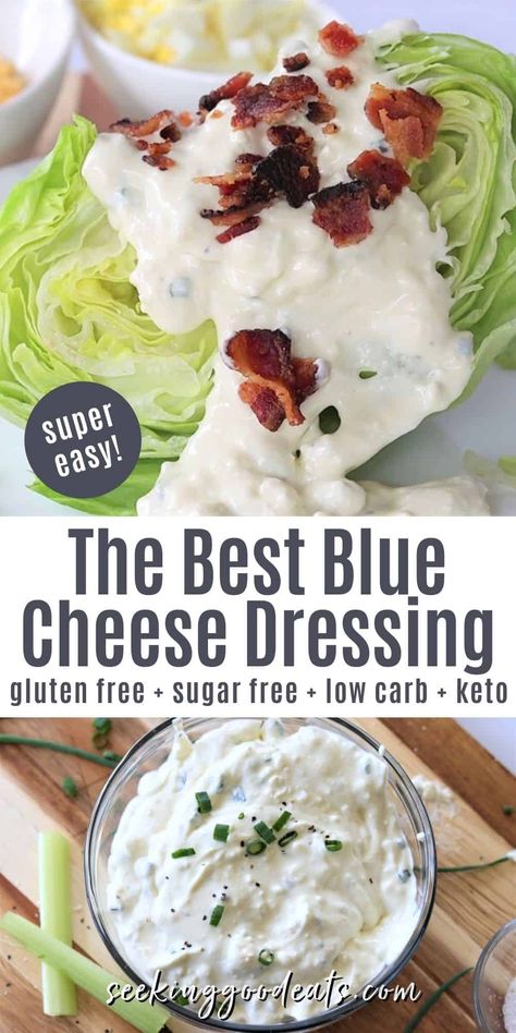 Creamy Blue cheese dressing recipe is so easy to make and tastes SO much better than bottled store-bought. This dressing is low carb and a keto salad dressing recipe too. An easy recipe that is perfect for your next salad. Blue cheese salad dressing makes a great dip for veggies and chicken wings, and a topping for steak, YUM! Salad Blue Cheese, Blue Cheese Salad Dressing, Canned Corn Recipes, Veggies And Chicken, Blue Cheese Dressing Recipe, Keto Salad Dressing, Cheese Salad Dressing, Bleu Cheese Dressing, Blue Cheese Recipes