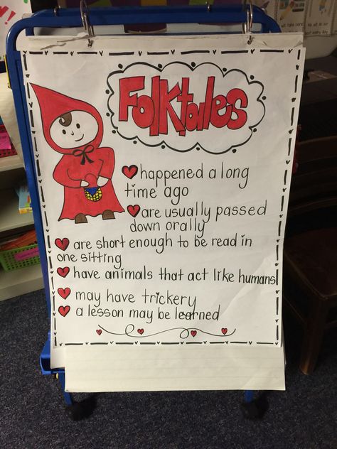 Folktale anchor chart Folk Tale Anchor Chart, Folktale Anchor Chart, Fables Anchor Chart, Ckla First Grade, First Grade Anchor Charts, Anchor Charts First Grade, Ela Anchor Charts, Traditional Literature, Reading Genres