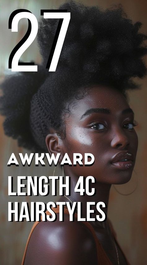 Don’t let the awkward length of your 4C hair get you down! These 27 gorgeous hairstyles, including bantu knots, protective cornrows, and textured buns, will make styling your hair both fun and fabulous during the growth phase. Black Hair 4c Styles, Women's Natural Hairstyles, 4c Easy Protective Hairstyles, 4c Hairstyles Shoulder Length, Med Length Natural Hair Styles, Hairstyles For Twa 4c Hair, How To Do A Blow Out On 4c Hair, 4c Awkward Length Hairstyles, Grown Woman Natural Hairstyles