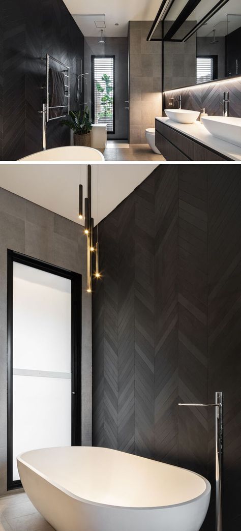 Drømme Bad, Australia Architecture, Top Bathroom Design, Chevron Bathroom, Patterned Wall, Modern Extension, Interior Renovation, Bathroom Design Luxury, Bathroom Renos