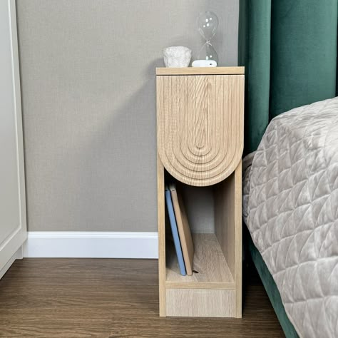 Nightstand With Drawer Narrow Bedroom Table Solid End Table Contemporary Skinny Nightstand Minimalist Sofa Table Modern Side Table - Etsy Bed Without Bedside Tables, Bedroom With No Bedside Table, Shelf Bedside Tables, Contemporary Side Table Bedroom, Nightstand Small Bedroom, Space Saving Bedside Table, Small Bedside Storage, 30 Inch Tall Nightstand, Narrow Nightstand Ideas