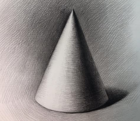 How to Draw a Cone Step by Step Cone Drawing Shape, Value In Art Drawings, How To Draw Still Life Step By Step, How To Draw Shapes Step By Step, Value In Drawing, Cone Shading, Chiaroscuro Drawing, Drawing Geometric Shapes, Cone Drawing