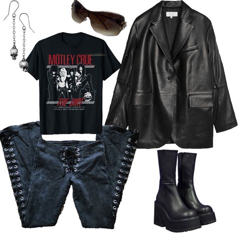 80s Rockstar Gf Outfits, 90s Rock Outfits Women, Rockstar Inspired Outfit, 70s Rock Outfits Women, Black Sabbath Outfit, 80s Rockstar Outfit For Women, Rockstar Style Women Outfit, Alt Rock Concert Outfit, Rocker Chick Aesthetic