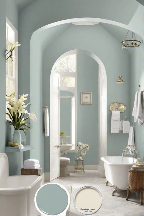 Discover if Raindrop Wall Paint is the perfect choice for your bathroom. Unveil the ultimate guide for 2024 and make the best decision. Raindrop (SW 6485) wall paint is an excellent choice for bathrooms. Its soothing blue-green hue creates a calming and relaxing atmosphere, perfect for a bathroom setting. This color can complement various design […] Soothing Room Colors, Calming House Colors, Duck Egg Blue Bathroom Ideas, Dusty Blue Bathroom Paint, Sea Foam Bathroom Ideas, Bathroom Light Blue Walls, Rainwashed Sherwin Williams Bathroom, Light Bathroom Colors, Sea Green Paint Colors