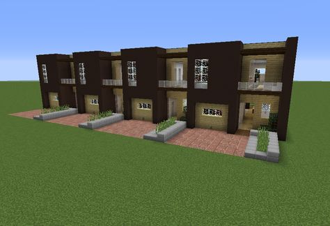 Modern Terraced House 1 - GrabCraft - Your number one source for MineCraft buildings, blueprints, tips, ideas, floorplans! Minecraft Villager House Design, Minecraft Building Ideas Apartment, Minecraft Townhome Ideas, Minecraft Modern Apartments, Minecraft Apartment Building Floor Plans, Town Houses Minecraft, Minecraft Terraced House, Minecraft Neighborhood Layout, Minecraft Row Houses