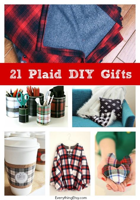 21 Plaid DIY Gifts for you'll love! Lots of no sew projects! EverythingEtsy.com Christmas Ornaments From Flannel Shirts, Plaid Sewing Projects, No Sew Projects, Diy Plaid, Things To Sew, Gifts Sewing, Plaid Diy, Sew Ideas, Sew Projects