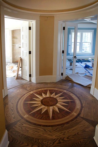 Design Gallery 21 Floor Inlay, Floor Medallion, Wood Floor Design, Studio Interior Design, Foyer Decorating, Wood Home, Compass Rose, Beautiful Interior Design, Studio Interior