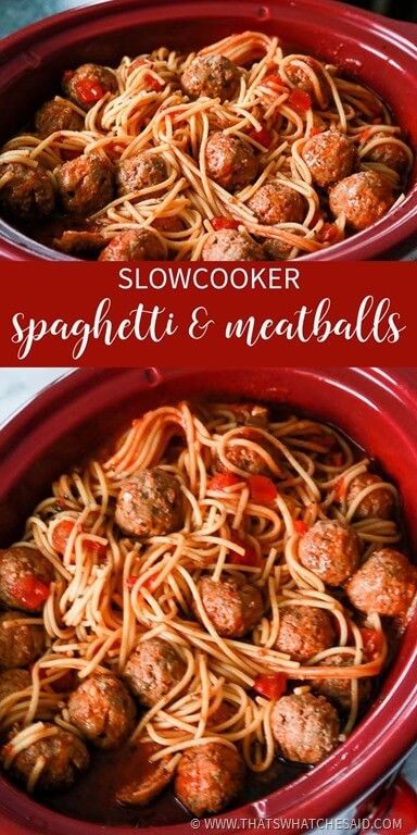 Easy Spaghetti & Meatballs in a Slow Cooker.  A classic was just made friendly for the busy family! Slow Cooker Spaghetti And Meatballs, Recipes Meatballs, Spaghetti Meatball Recipes, Crockpot Spaghetti, Slow Cooker Spaghetti, Spaghetti Meatballs, Crock Pot Meatballs, Easy Spaghetti, Meatballs Easy