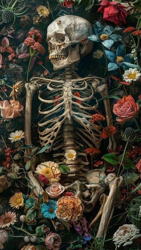 Skeleton In Flowers, Skeleton Artwork, Skeleton Illustration, Witchy Wallpaper, Skeleton Art, Jrr Tolkien, Cool Wallpapers Art, Arte Fantasy, Pretty Wallpapers Backgrounds