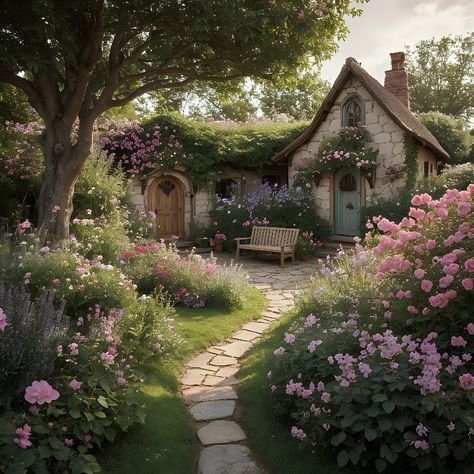 Cottagecore House Garden, Cute Cottage Aesthetic, Fairy House Exterior, Spring Cottagecore Aesthetic, Fairy Aesthetic House, Cute Houses Aesthetic, Character Flower House Vibe, Fairy House Aesthetic, Fairy Core House