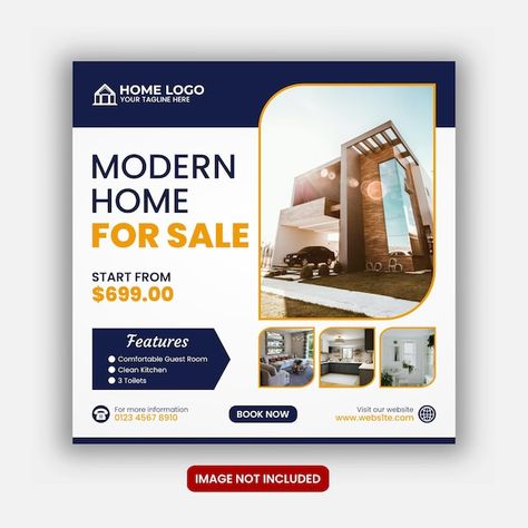 Real estate modern house for sale social... | Premium Vector #Freepik #vector #banner #brochure #flyer #frame House For Sale Poster, House Poster Design, Real Estate Poster Design, Construction Ads, Property Poster, Real Estate Poster, Real Estate Post, Coreldraw Design, Art Deco Design Graphics