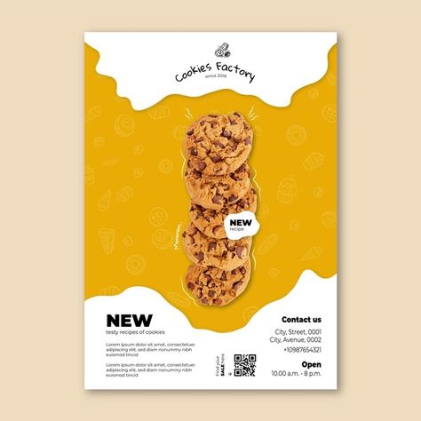 Cookies poster template | Free Vector #Freepik #freevector #poster #food #bakery #sweet Bakery Promotion Poster, Sweets Poster Design, Bakery Poster Design Ideas, Sweet Poster Design, Cookie Poster Design, Poster Food Design Ideas, Cookies Poster Design, Food Poster Design Layout, Food Poster Ideas