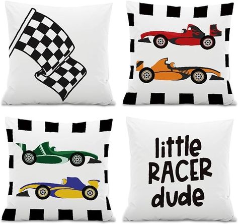 Amazon.com: ISANOU Little Racer Dude Throw Pillow Covers,Race Car Buffalo Plaid Decorate Pillow Covers for Kids Room,Race Car Themed Party Decoration 18x18 Inch Pillowcase Set of 4 : Home & Kitchen Toddler Boy Room Themes, Race Car Themed Party, Car Themed Party, Race Car Bedroom, Boy Room Themes, Car Themed Bedrooms, Kids Room Bed, Car Themed Parties, Cars Room