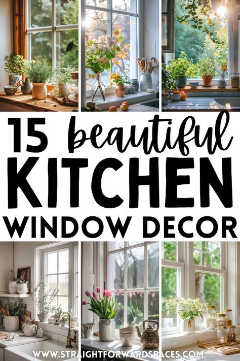 15 beautiful kitchen window decor ideas, features lots of plants, flowers, herbs, candles, mason jars and other cute decor items.