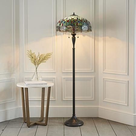 Blue Floor Lamps, Beautiful Floor Lamps, Tiffany Floor Lamp, Tiffany Lighting, Bronze Floor Lamp, Tiffany Lamp, Dragonfly Design, Lounge Lighting, Glass Floor Lamp