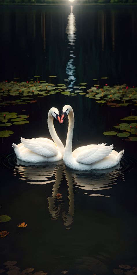 Swan Wallpaper Aesthetic, Swan Couple Wallpaper, Swan Aesthetic Art, 2 Swans Wallpaper, Swans Wallpaper, Lucky Picture, White Scenery, Flower Captions For Instagram, Swan Couple