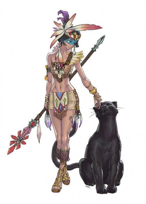 BEAUTIFUL MEXICAN WOMAN CONCEPTUAL ART AND BLACK JAGUAR #mexican #mexican #art Conceptual Art, Heroic Fantasy, Aztec Art, 캐릭터 드로잉, Arte Fantasy, 판타지 아트, Dnd Characters, Character Portraits, Anime Outfits