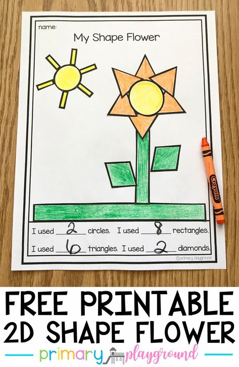 free printable 2D ShapeFlower 2d Shapes Kindergarten, Flower Activity, Primary Playground, Shape Activities Kindergarten, Math Center Rotations, Plants Kindergarten, 2d Shapes Activities, Shapes Kindergarten, Spring Math