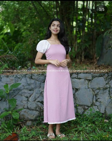 Function Frocks For Women, New Simple Frock Design, Simple Cotton Dress Pattern Indian, Pink Frocks For Women, Simple Frock For Women, Straight Cut Kurti Designs, Simple Cotton Frocks For Women, Pleated Kurti, Churidar Design