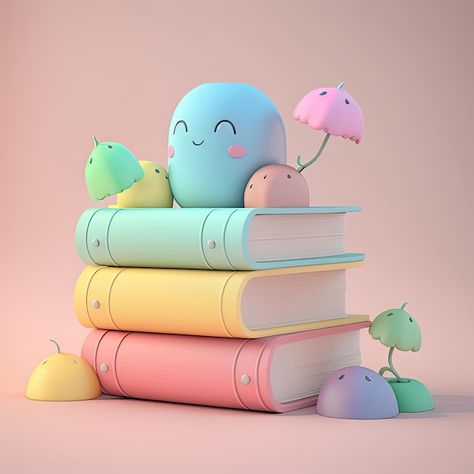 Cute Pastel Aesthetic, 3d Image, Books Photo, A Book, Kawaii 3d Art, Pastel Books, Books Images, Pictures Of Books, Book 3d