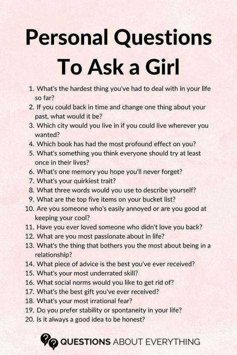 list of 20 personal questions to ask a girl Questions To Ask Girlfriend, Personal Questions To Ask, Weird Questions To Ask, Weird Questions, Questions To Ask A Girl, Text Conversation Starters, Good Questions To Ask, Deep Conversation Topics, Questions To Get To Know Someone