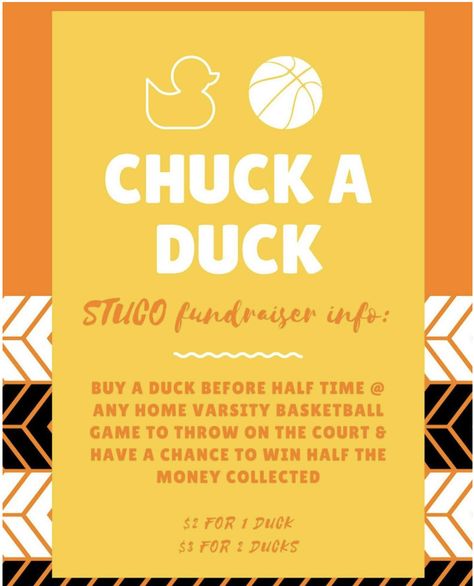 Chuck-A-Duck: Student Council Fundraiser School Club Fundraiser Ideas, Student Government Fundraising Ideas, Chuck A Duck Fundraiser, Student Council Event Ideas, Basketball Game Themes Student Section, Class Fundraising Ideas High School, Student Council Events, Senior Fundraiser Ideas, Basketball Fundraising Ideas