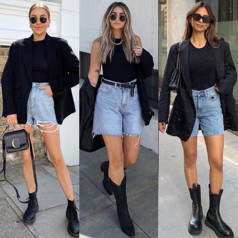 Bermuda Shorts Outfit Street Styles, Short Boots Outfit, Ootd Casual Chic, Bermuda Shorts Outfit, Leather Shorts Outfit, Jean Short Outfits, Denim Shorts Outfit, Jeans Outfit Fall, Shorts Outfits Women