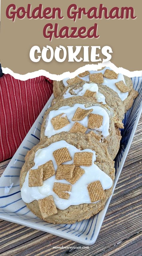 Golden Graham Glazed Cookies - Mom Does Reviews Golden Graham Cookies, Golden Grahams Recipes, Glazed Cookies, Graham Recipe, Flavored Cookies, Cookies For Breakfast, Graham Cookies, Chocolate Cake Mix Cookies, Golden Grahams