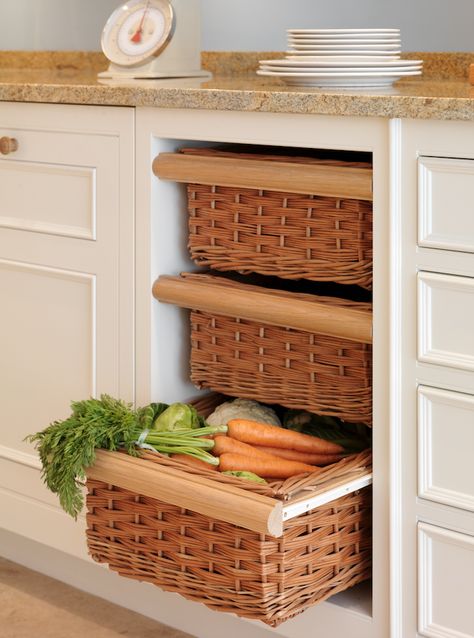 Store Vegetables In Kitchen, Vegetable Baskets For Kitchen, Storing Fruits And Vegetables, Kitchen Vegetable Storage, Storing Vegetables, Kitchen Basket Storage, Kitchen Cupboard Designs, Kitchen Pantry Design, Metal Barn