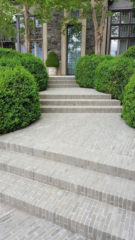 Paver Steps, Clay Pavers, Landscape Steps, Paving Ideas, Paving Design, Paver Walkway, Brick Paving, Garden Paving, Sloped Garden