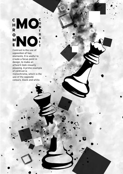 A monochrome contrast poster Monochrome Poster Design, Principles Of Design Contrast, Contrast Poster, Monochrome Graphic Design, Monochrome Poster, Shape Photography, Monochrome Posters, Contrast Design, Opposite Colors