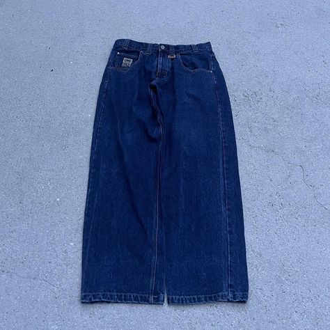 Y2K Ecko Unltd Embroidered Dark Blue Baggy... - Depop Y2k Baggy Denim Blue Bottoms, Dark Wash Baggy Jeans, Dark Blue Baggy Jeans, Baggy Washed Blue Grunge Jeans, Vintage Baggy Blue Jeans, Baggy Jeans, Jeans Size, Dark Blue, Blue