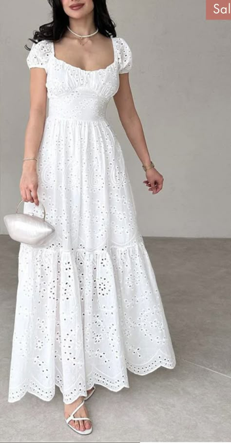 One Piece Dress Design, Flowy Outfits, Pretty White Dresses, Simple Dress Casual, Elegant Summer Dresses, Dress Puff Sleeve, Frock For Women, Women Dresses Classy, Modest Dresses Casual