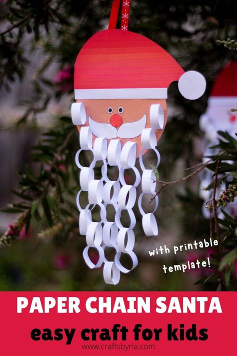 paper chain beard Santa craft Christmas Decor Ideas Santa Claus, Santatizer Craft, Christmas Tree Paper Chain, Simple Santa Craft, Christmas Paper Chains For Kids, Christmas Garland Crafts For Kids, Holiday Paper Chain, Santa Paper Crafts, How To Make Santa Claus Crafts