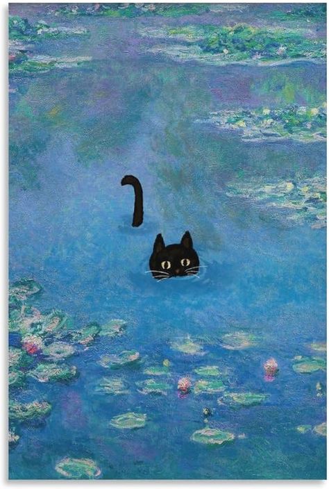 Spiritual Art Prints, Monet Painting Ideas, Monet Room Decor, Monet Bedroom, Water Painting Ideas, Water Lily Pond Monet, Black Cat Poster, Pond Art, Claude Monet Water Lilies