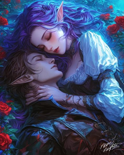 Elf Lovers Fantasy Art, Elven Couple Art, Elf Couple Art, Elven Couple, Elf Couple, Fantasy Romance Art, Fantasy Art Couples, Anime Elf, Forest Elf