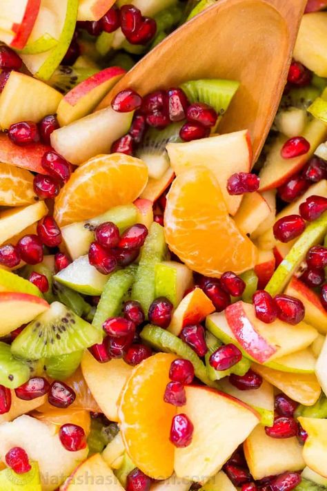 Winter Fruit Salad Recipe - NatashasKitchen.com Natashas Kitchen, Fruit Salad Ingredients, Lime Salad, Winter Fruit Salad, Cold Salads, Fruit Salad Recipe, Christmas Salads, Christmas Dinner Menu, Sliced Pears