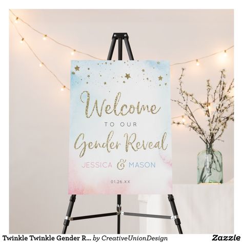 Event Welcome Board, Twinkle Gender Reveal, Twinkle Twinkle Gender Reveal, Gender Reveal Signs, Gender Reveal Announcement, Gender Reveal Party Games, Gender Reveal Party Theme, Gender Party, Gender Reveal Party Decorations