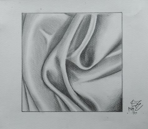 Fabric Pencil Drawing, Abstract Pencil Drawings Creative, Fabric Sketch Drawings, Pencil Shaded Drawings, Drapes Drawing, Simple Shading Drawing, Simple Objects To Draw, Drawing Ideas Shading, Fabric Texture Drawing