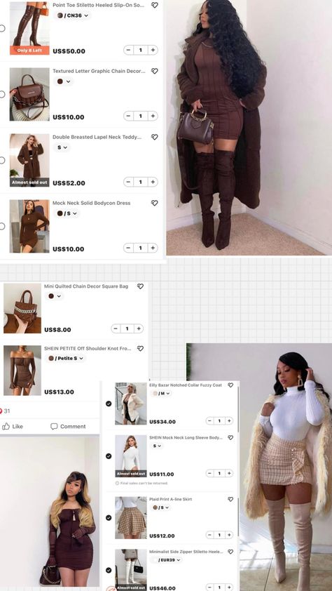 Outfits Shein Fashion Styles Winter, Fall Shien Outfit, Cute Birthday Outfits Black Women Winter, Fall Fashion Shein, Fall Looks For Black Women Shein, Skirt Outfits Thanksgiving, Birthday Fits Baddie Shein, Winter Shien Outfit, Birthday Outfits December